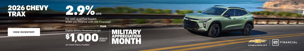 2026 Chevy Trax. 2.9% APR for well-qualified buyers when you finance with GM Financial. Plus Elig...